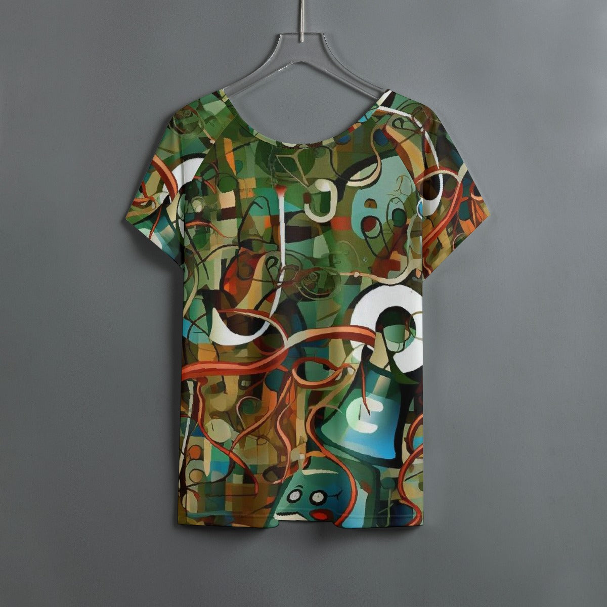 All-Over Print Women's Round Neck T-shirt With Raglan Sleeve