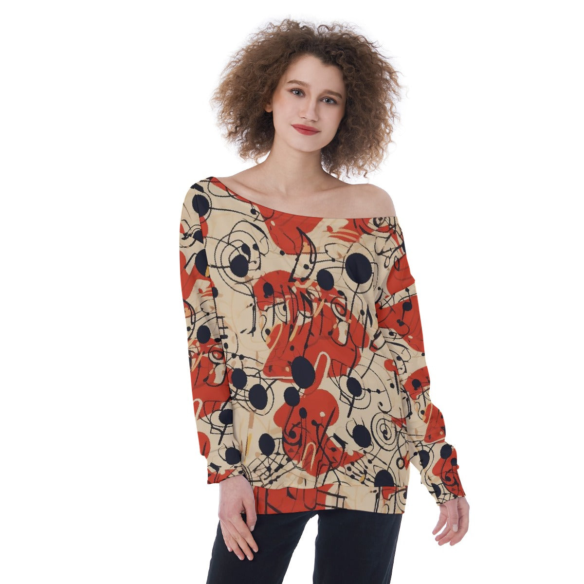 All-Over Print Oversized Women's Off-Shoulder Sweatshirt