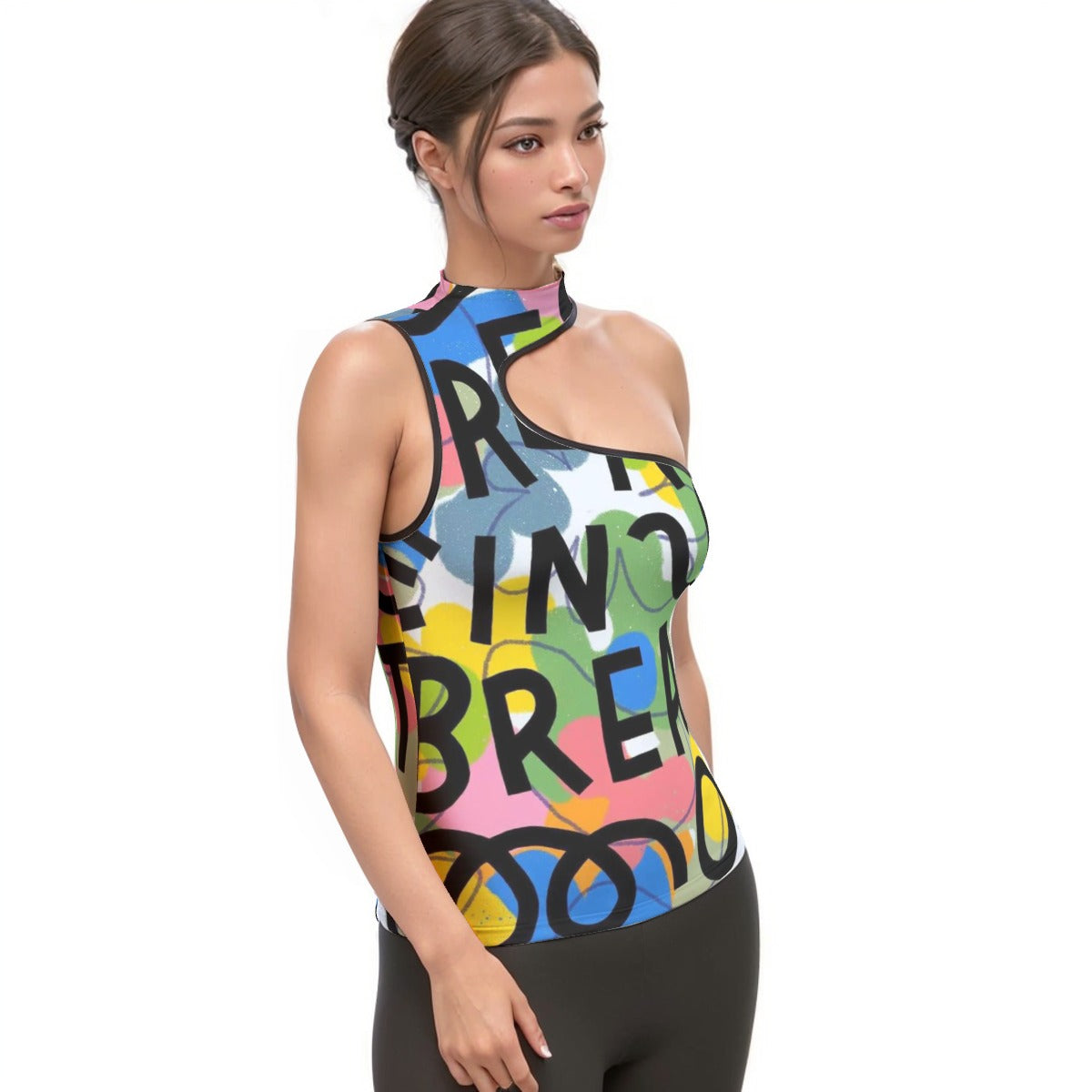 All-Over Print Women's Halter Sleeveless Asymmetrical Tank Top