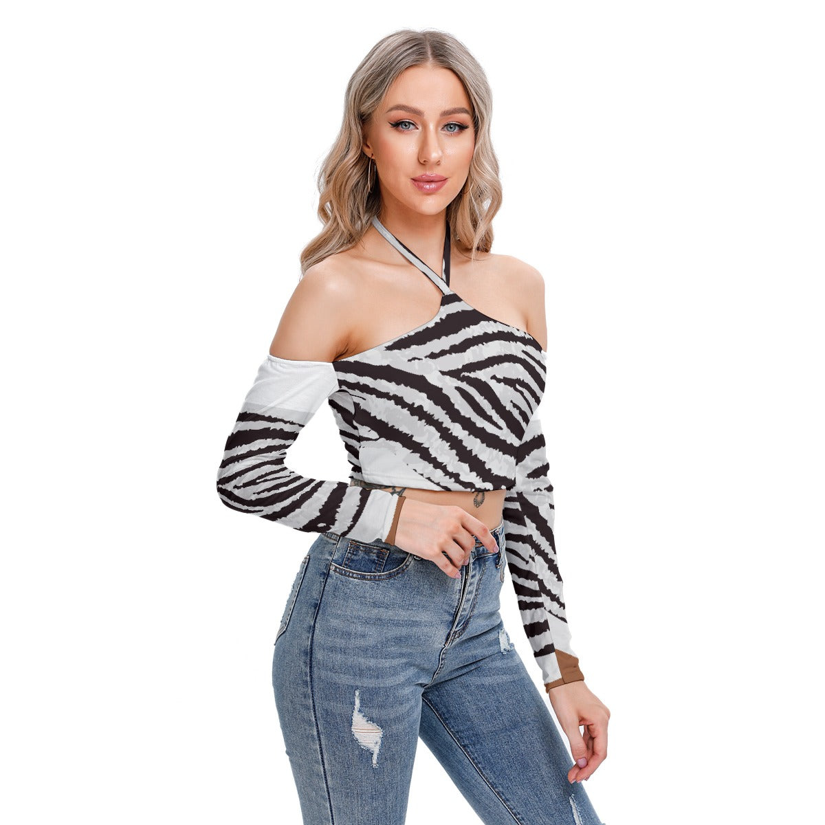 All-Over Print Women's Halter Lace-up Top