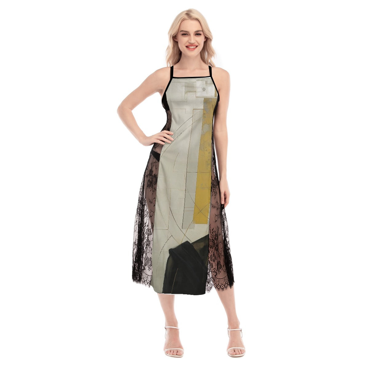 All-Over Print Women's Lace Cami Cross Back Dress