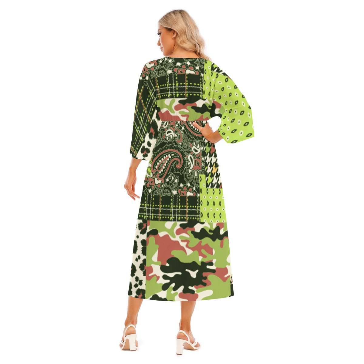 All-Over Print Women's Mid-Sleeve Long Dress