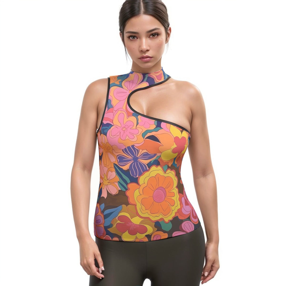 All-Over Print Women's Halter Sleeveless Asymmetrical Tank Top