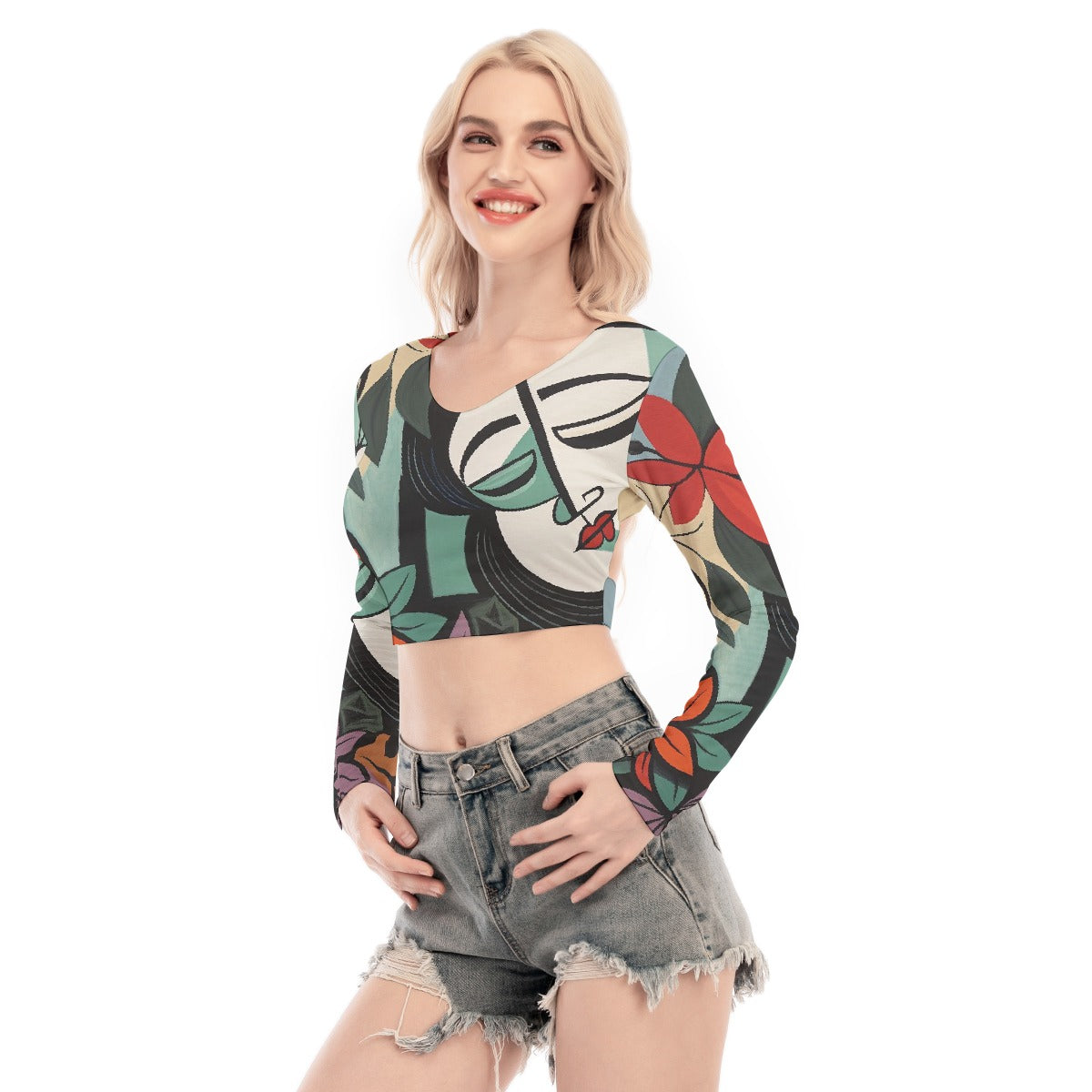 All-Over Print Women's Back Hollow T-shirt With Strap