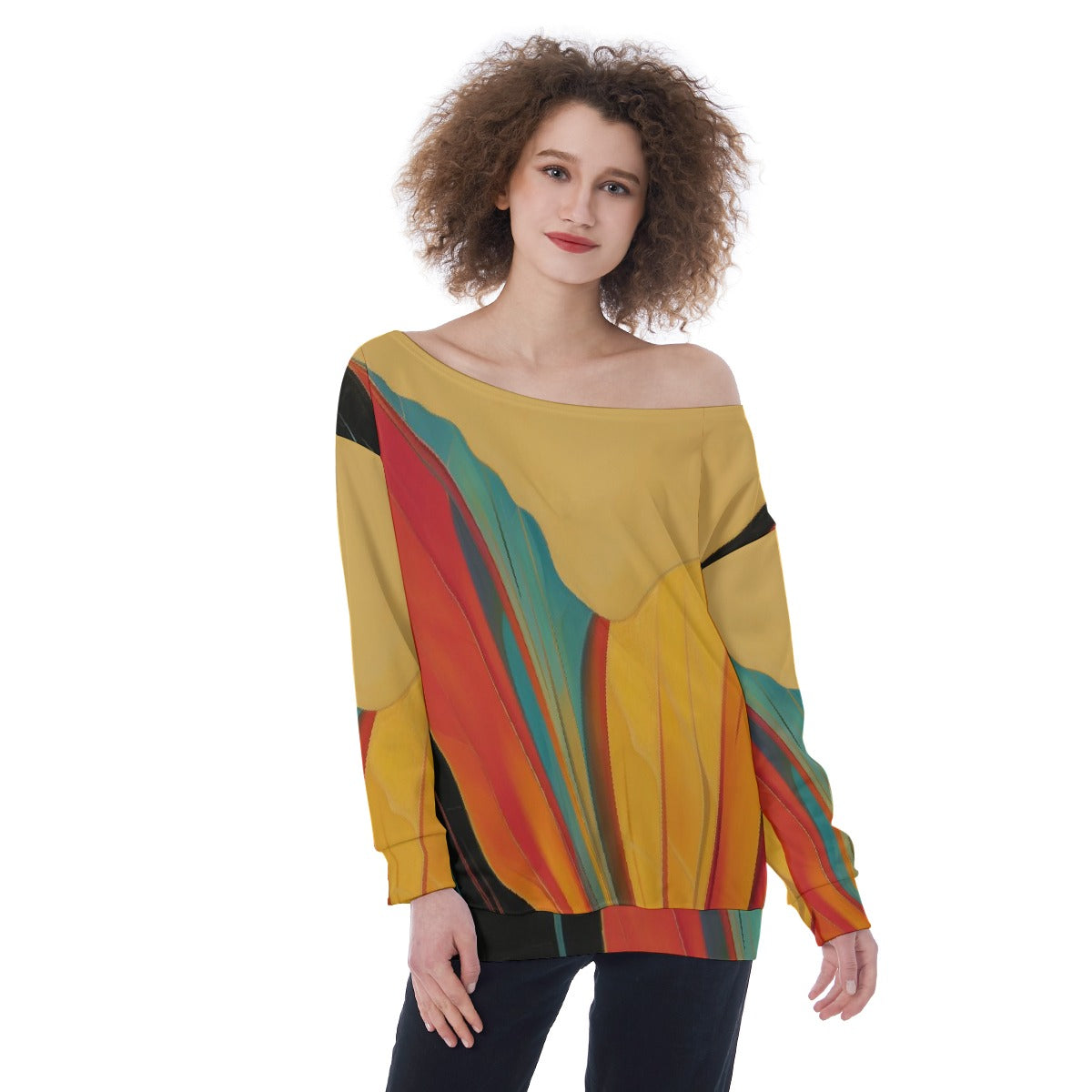 All-Over Print Oversized Women's Off-Shoulder Sweatshirt