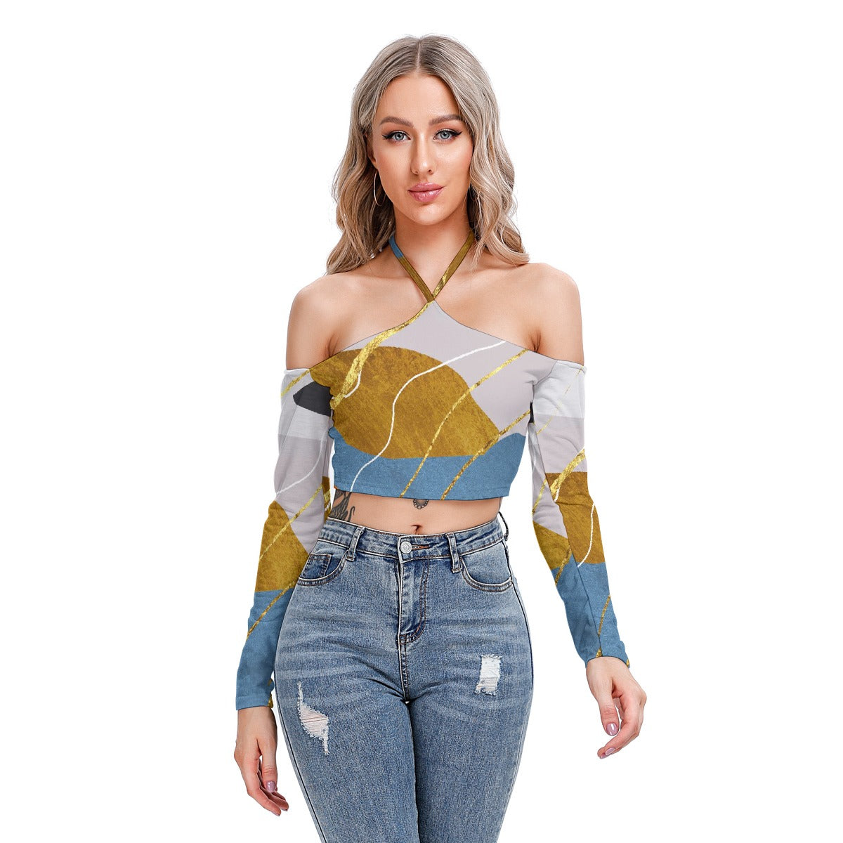 All-Over Print Women's Halter Lace-up Top