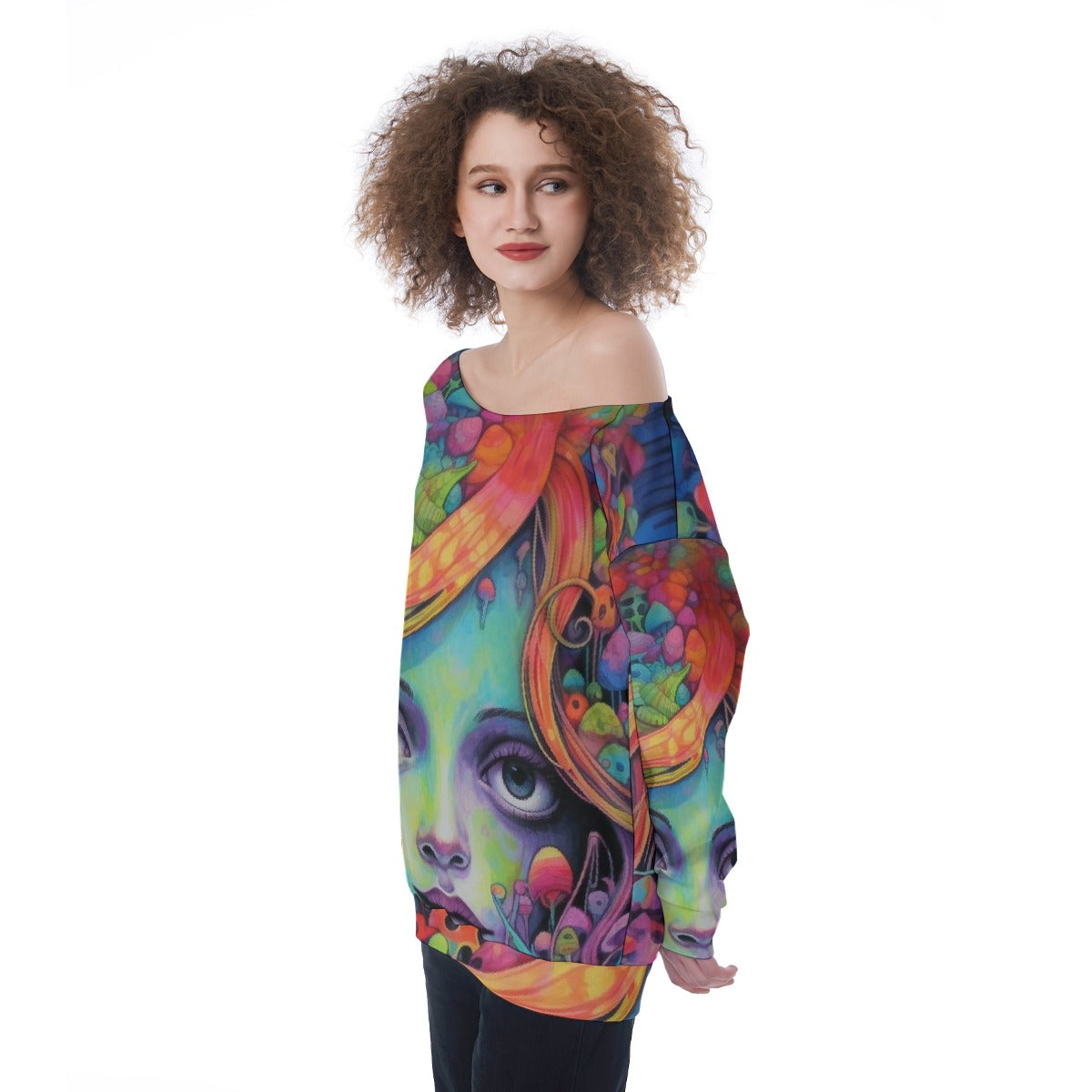 All-Over Print Oversized Women's Off-Shoulder Sweatshirt