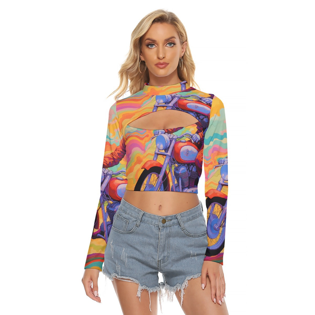 All-Over Print Women's Hollow Chest Keyhole Tight Crop Top