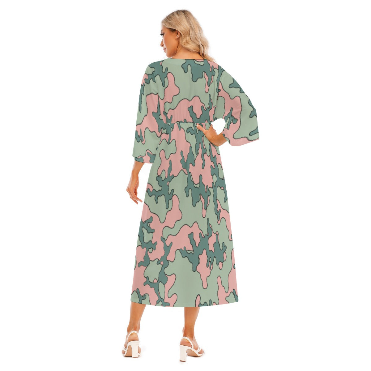 All-Over Print Women's Mid-Sleeve Long Dress