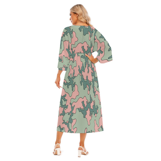 All-Over Print Women's Mid-Sleeve Long Dress