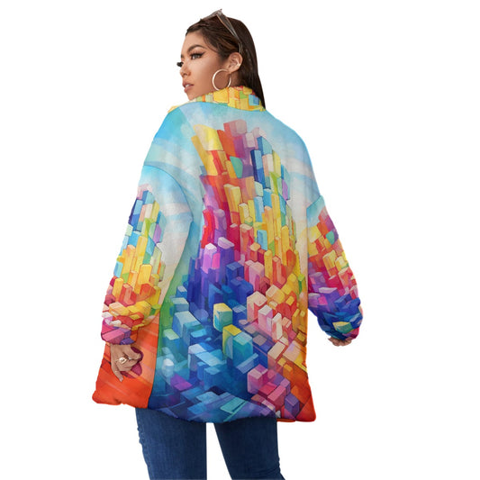 All-Over Print Unisex Borg Fleece Stand-up Collar Coat With Zipper Closure(Plus Size)