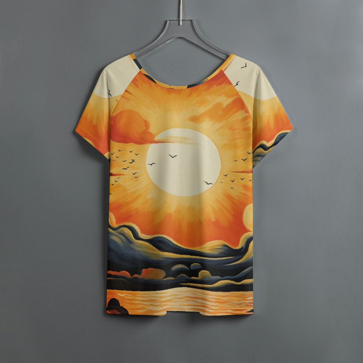 All-Over Print Women's Round Neck T-shirt With Raglan Sleeve