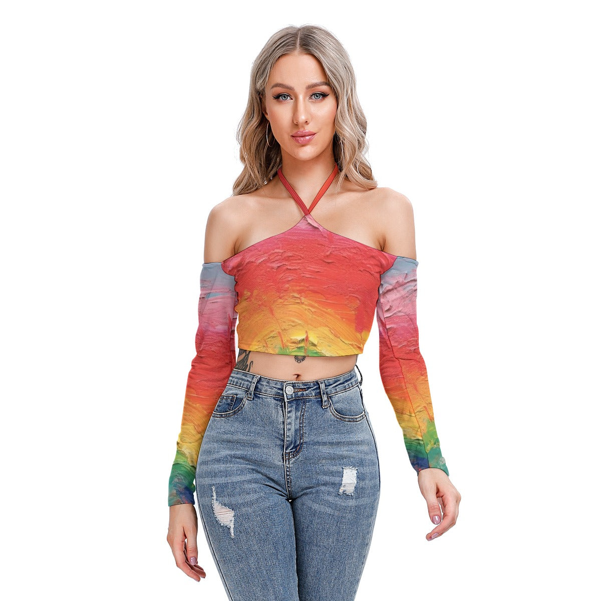 All-Over Print Women's Halter Lace-up Top