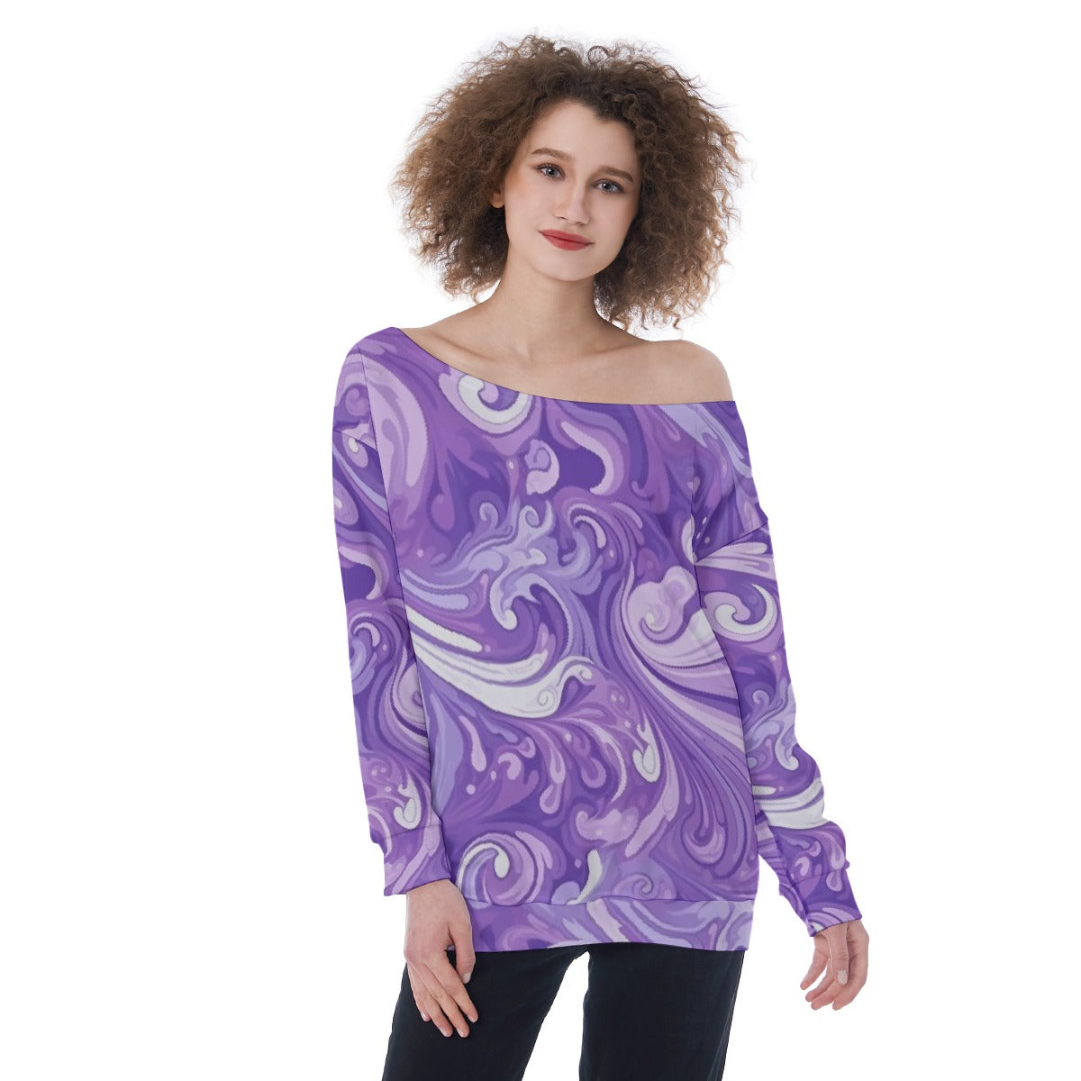 All-Over Print Oversized Women's Off-Shoulder Sweatshirt