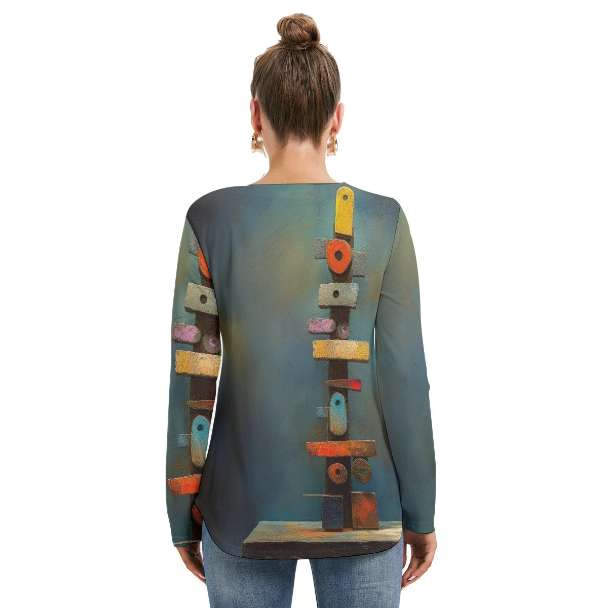 All-Over Print Women's Long Sleeve Neckline Tie Sweatshirt