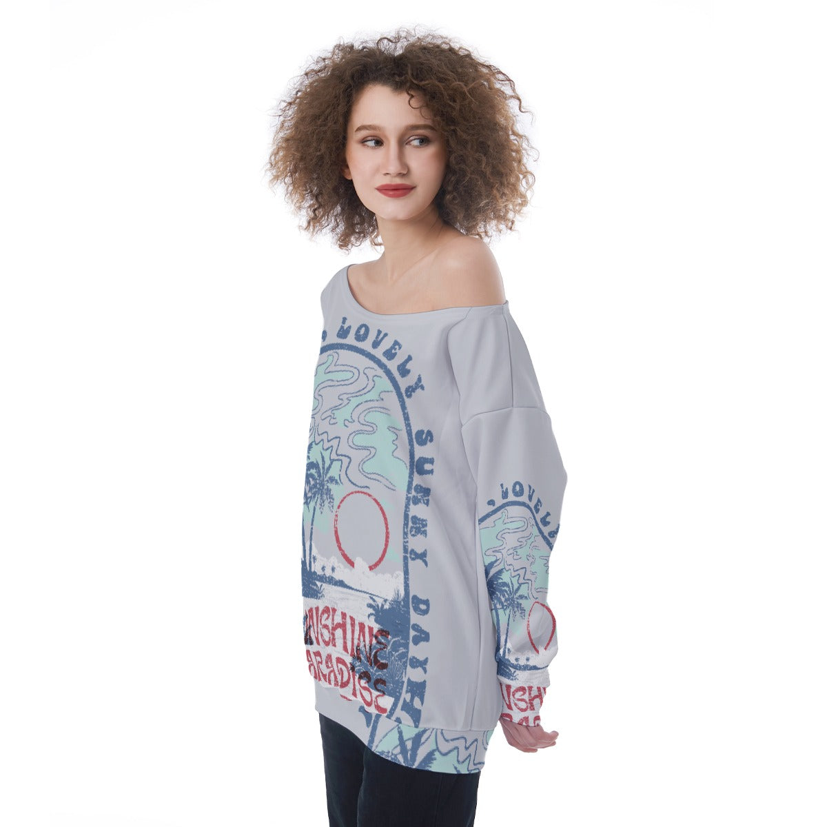 All-Over Print Oversized Women's Off-Shoulder Sweatshirt