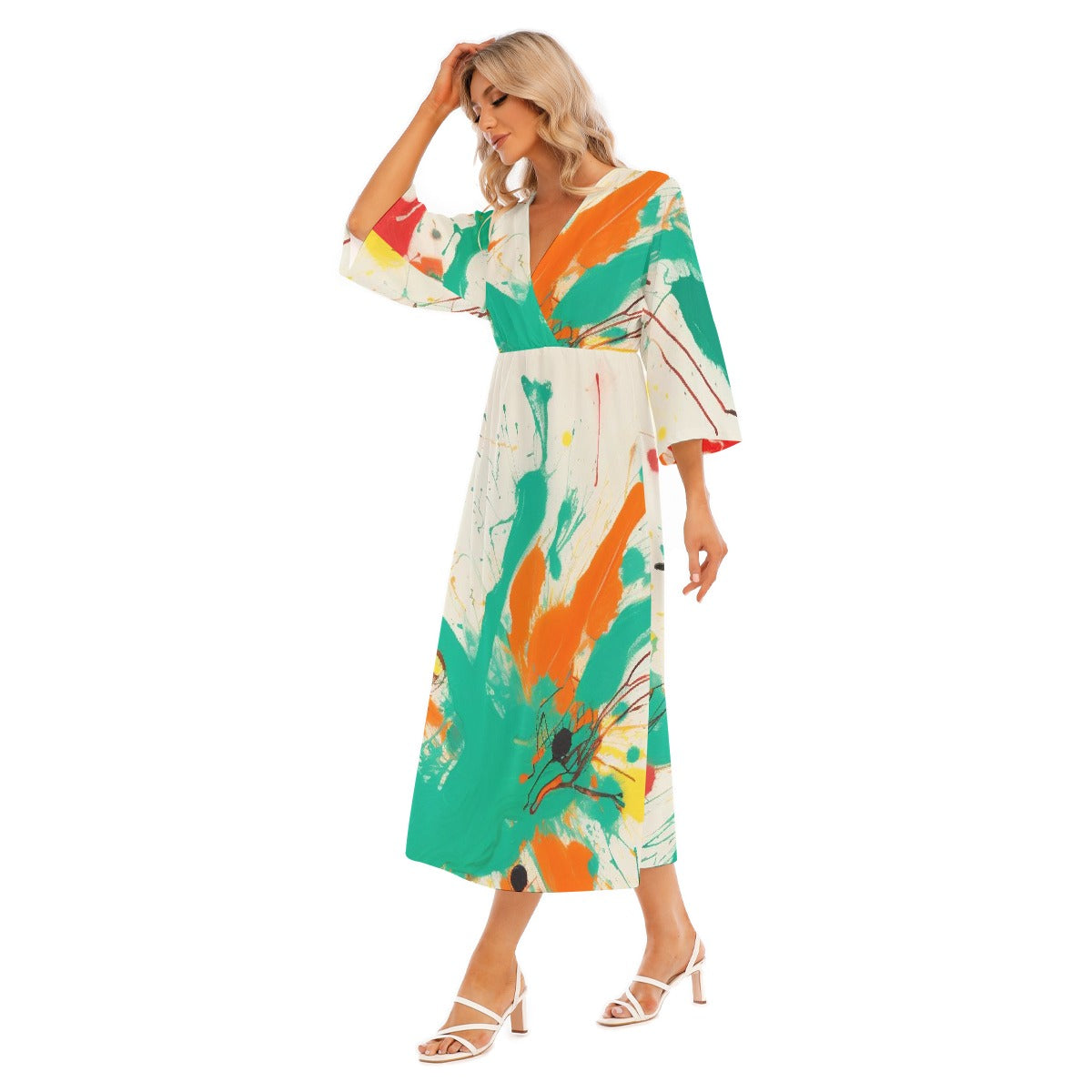 All-Over Print Women's Mid-Sleeve Long Dress