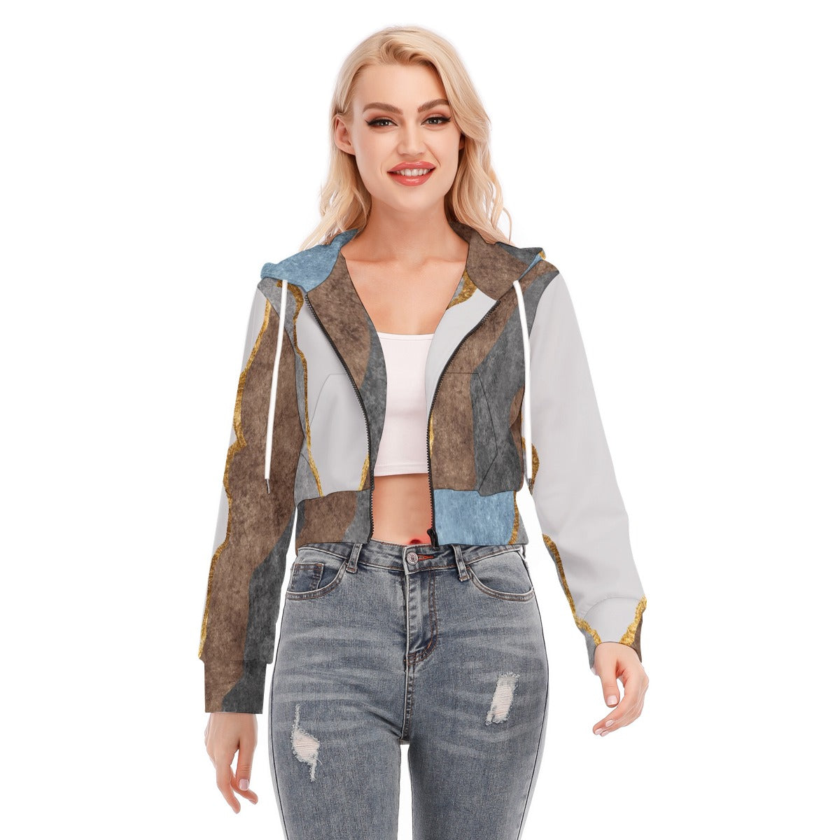 All-Over Print Women's Crop Top Hoodie With Zipper Closure