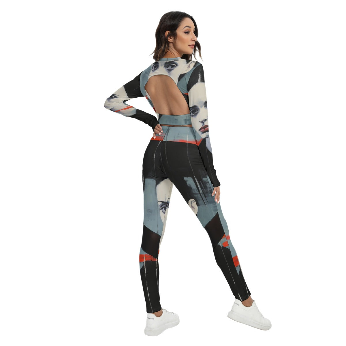 All-Over Print Women's Sport Set With Backless Top And Leggings