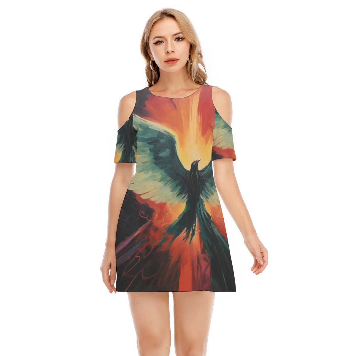 All-Over Print Women's Cold Shoulder Dress | 190GSM Cotton