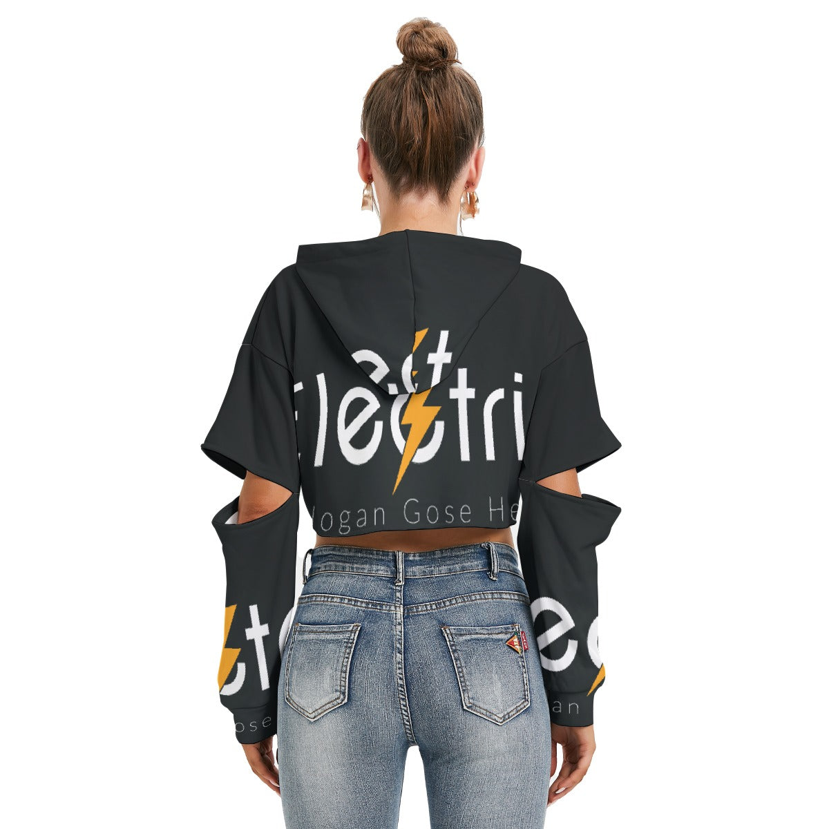 All-Over Print Women's Heavy Fleece Hoodie With Hollow Out Sleeve