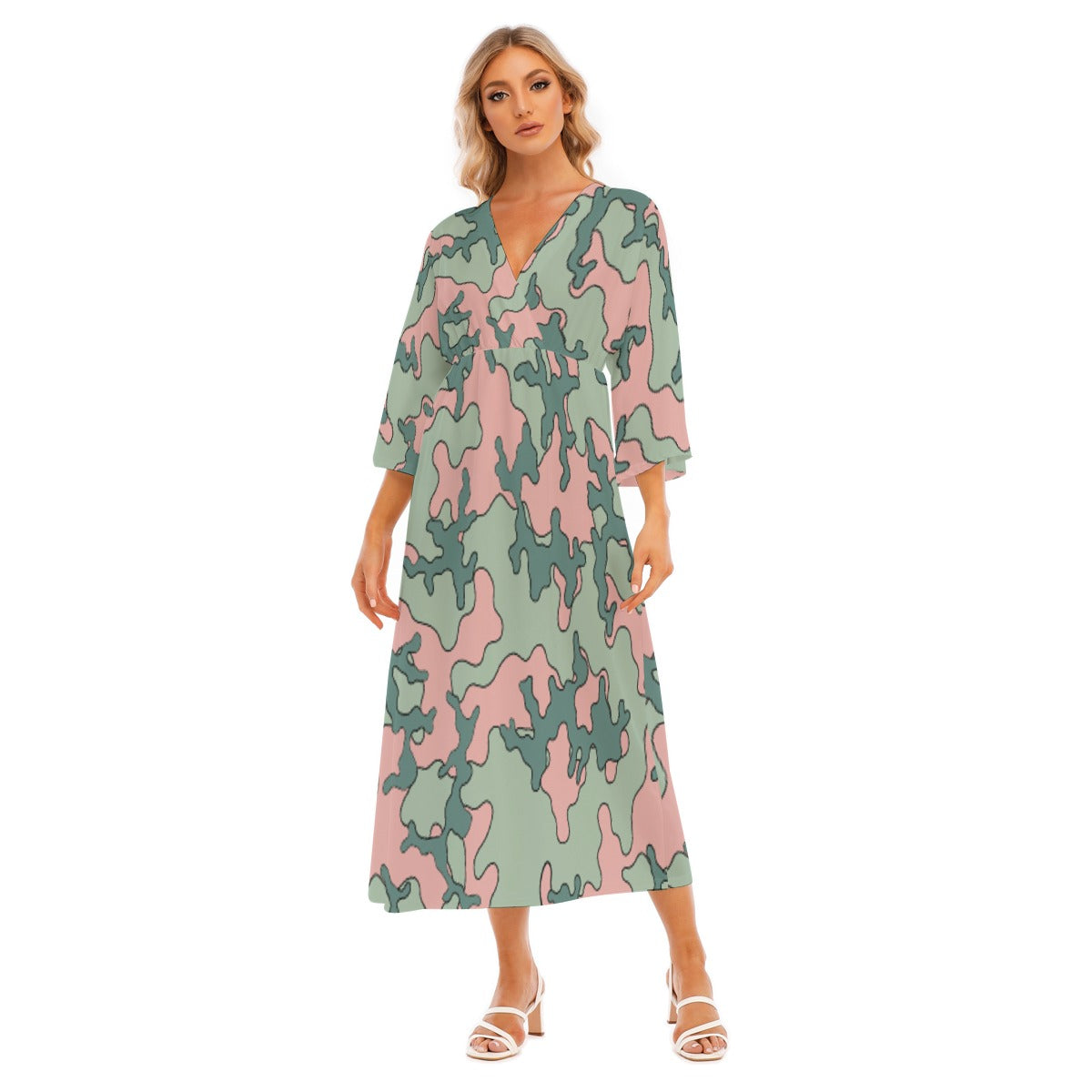 All-Over Print Women's Mid-Sleeve Long Dress