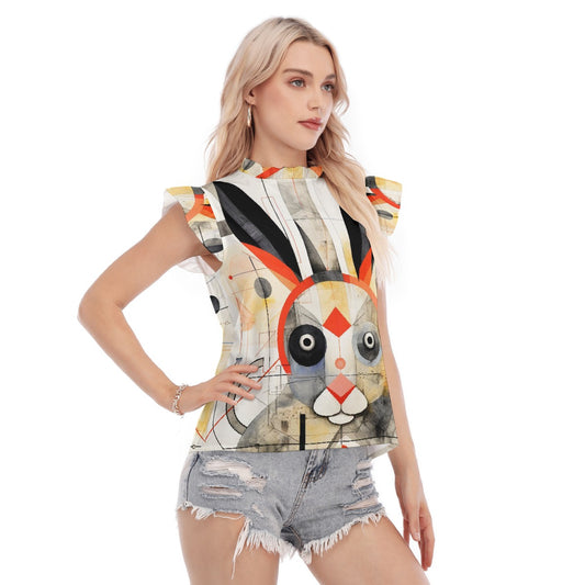 All-Over Print Women's Blouse With Ruffle Collar And Sleeve