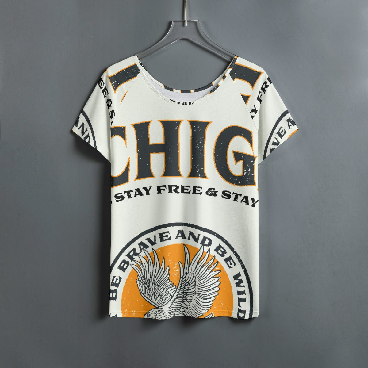 All-Over Print Women's Round Neck T-shirt With Raglan Sleeve