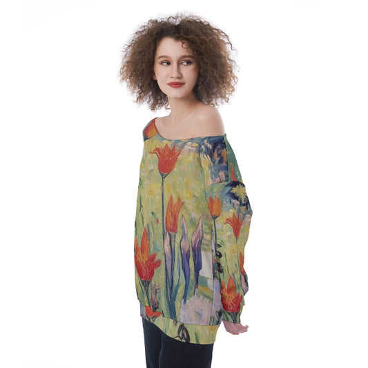 All-Over Print Oversized Women's Off-Shoulder Sweatshirt