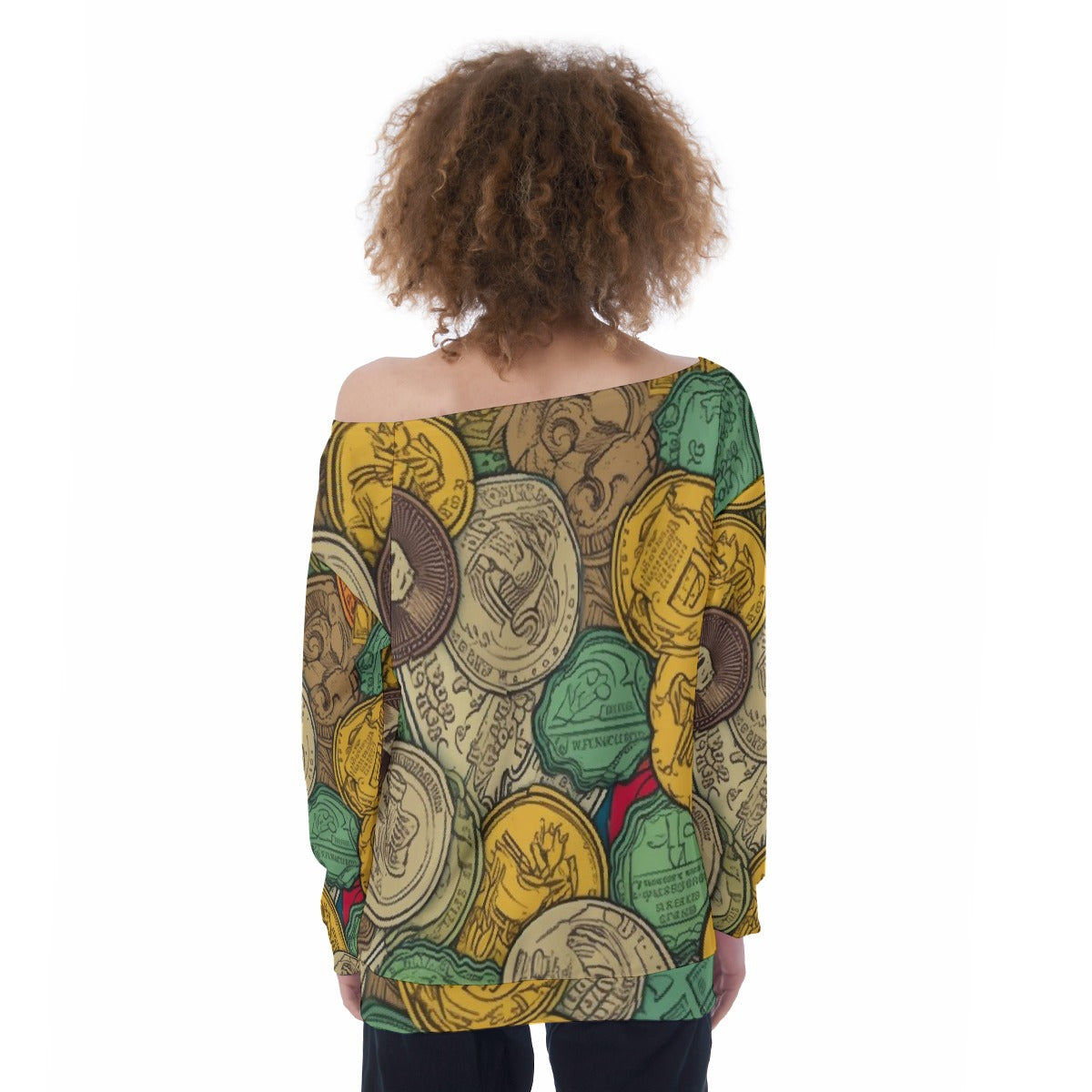 All-Over Print Oversized Women's Off-Shoulder Sweatshirt