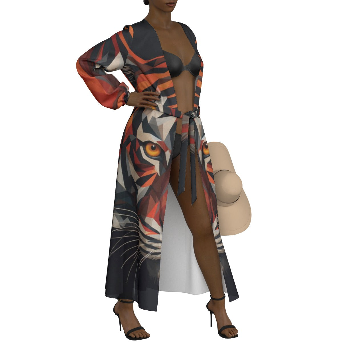 All-Over Print Women's Lace-up Chiffon Robe