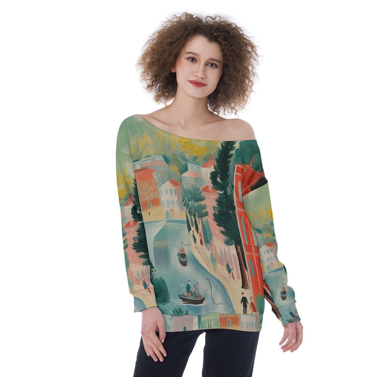 All-Over Print Oversized Women's Off-Shoulder Sweatshirt