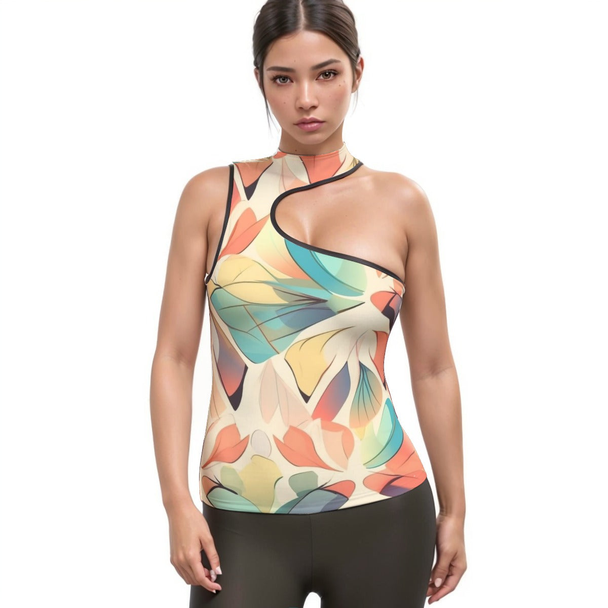 All-Over Print Women's Halter Sleeveless Asymmetrical Tank Top