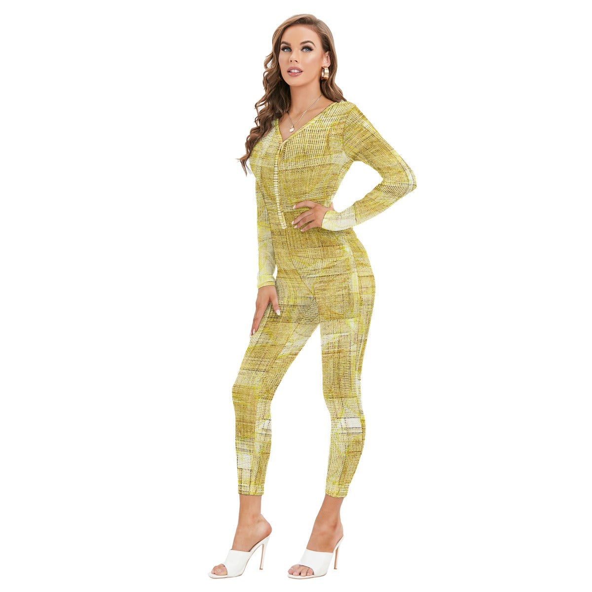 All-Over Print Women's Plunging Neck Jumpsuit