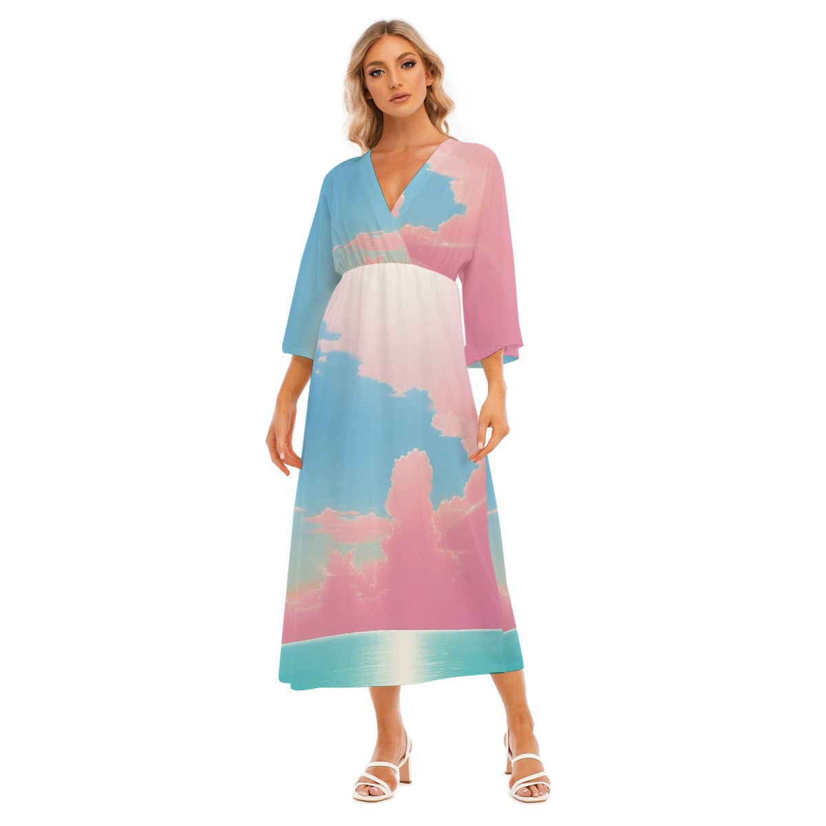 All-Over Print Women's Mid-Sleeve Long Dress