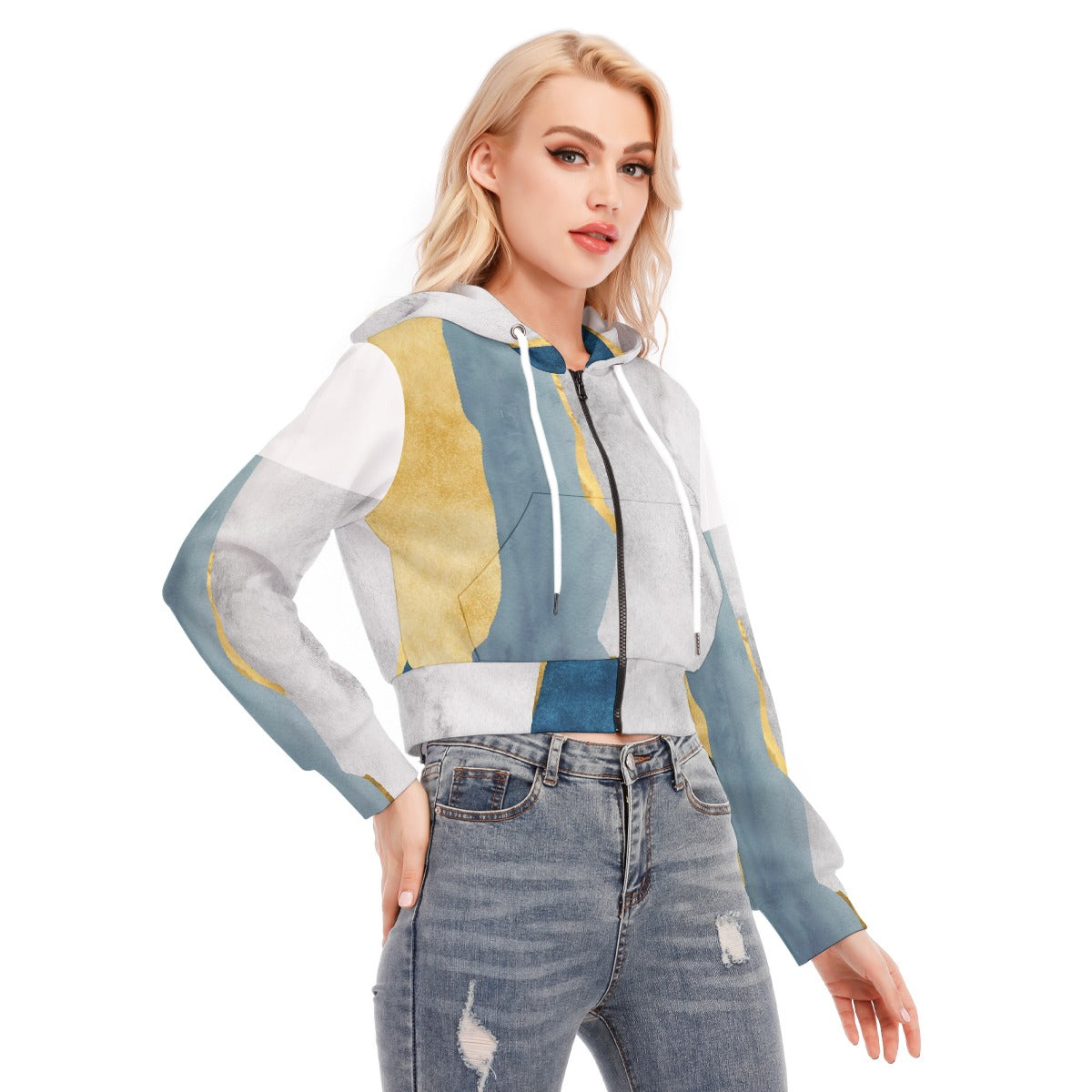 All-Over Print Women's Crop Top Hoodie With Zipper Closure
