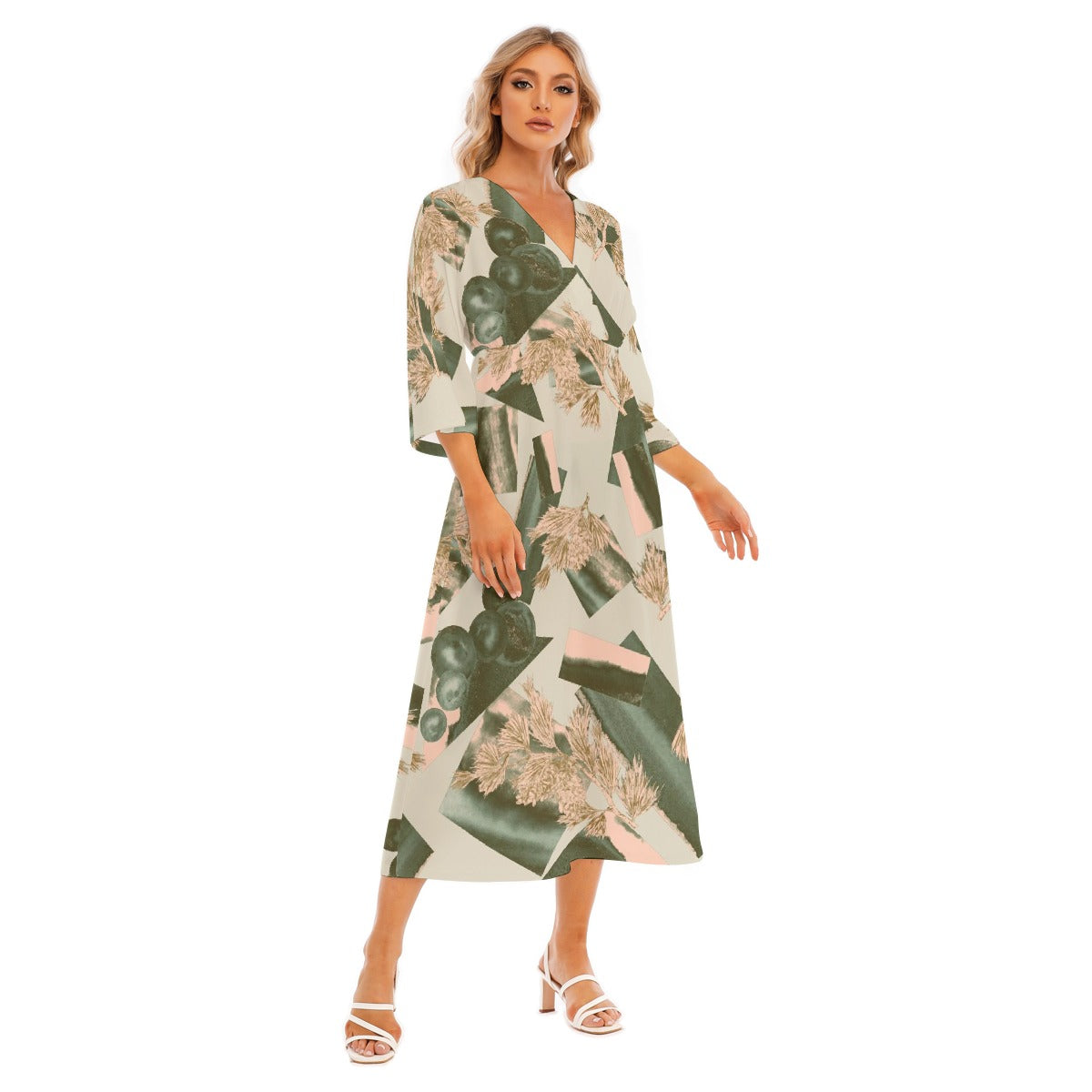 All-Over Print Women's Mid-Sleeve Long Dress