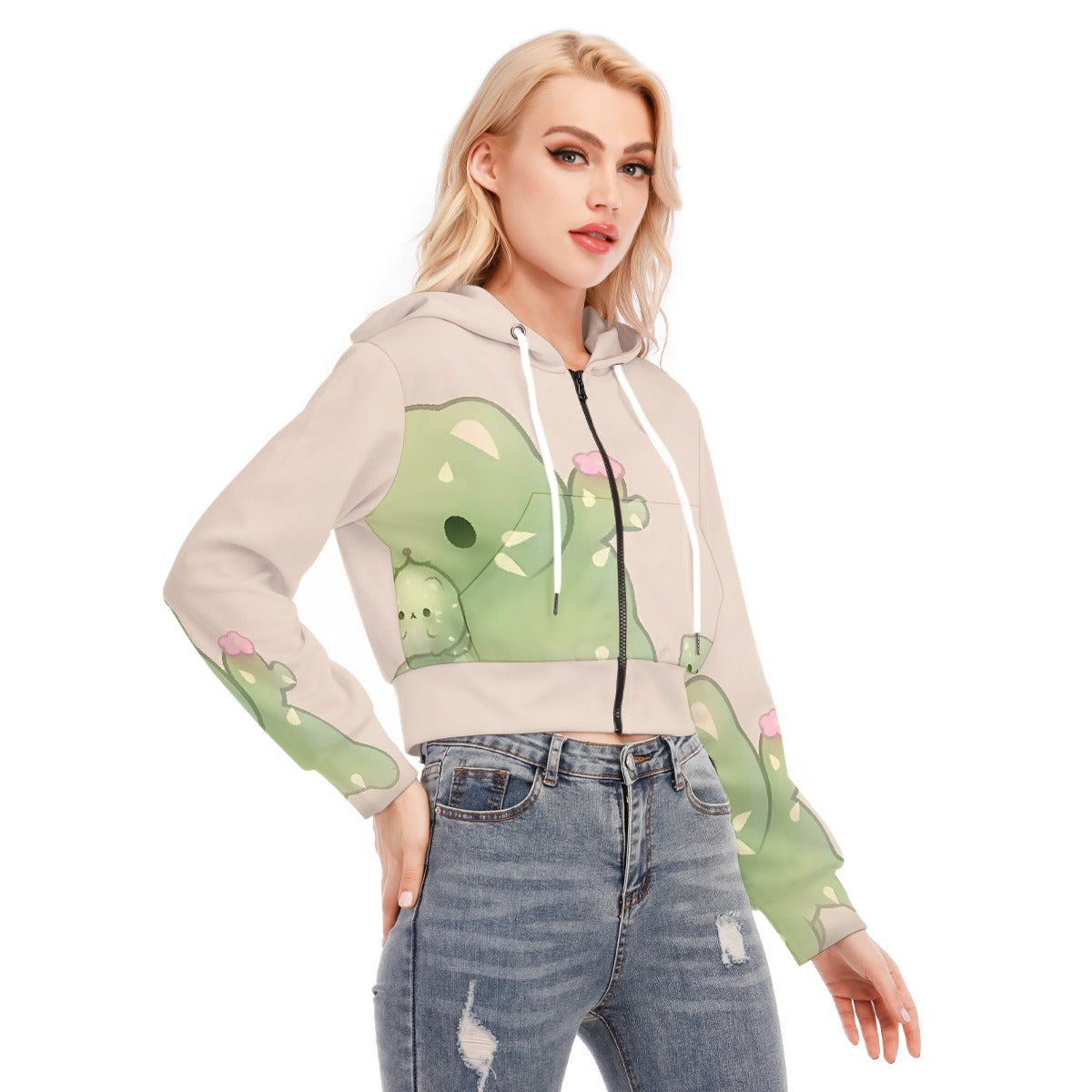 All-Over Print Women's Crop Top Hoodie With Zipper Closure