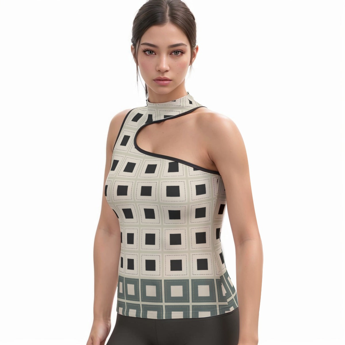 All-Over Print Women's Halter Sleeveless Asymmetrical Tank Top