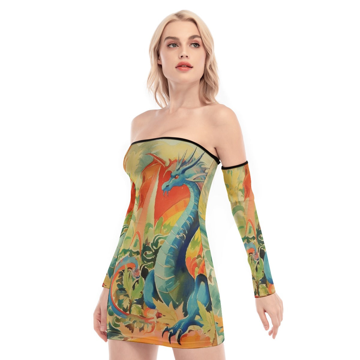 All-Over Print Women's Off-shoulder Back Lace-up Dress