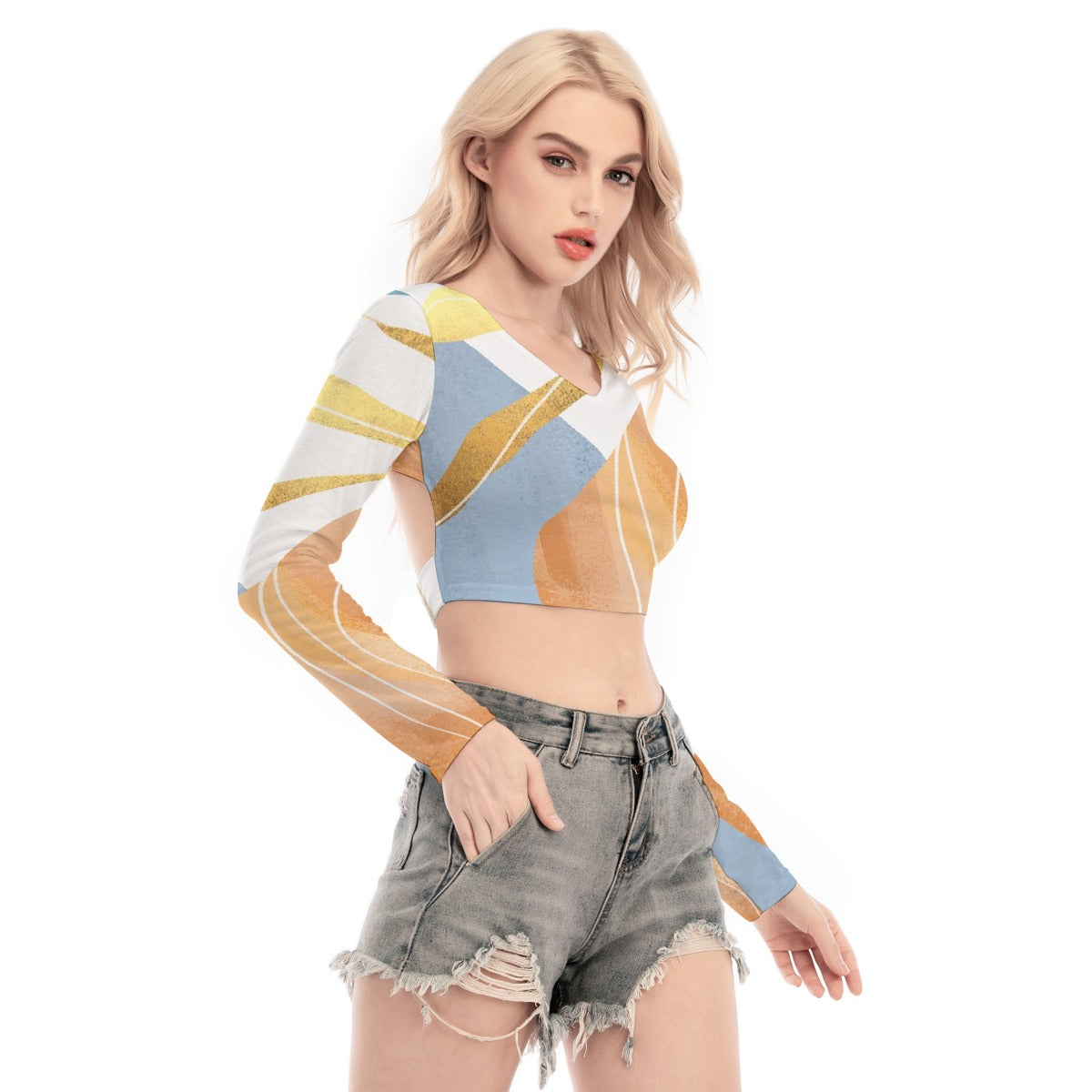 All-Over Print Women's Back Hollow T-shirt With Strap