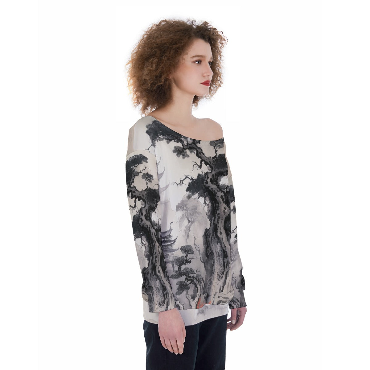 All-Over Print Oversized Women's Off-Shoulder Sweatshirt