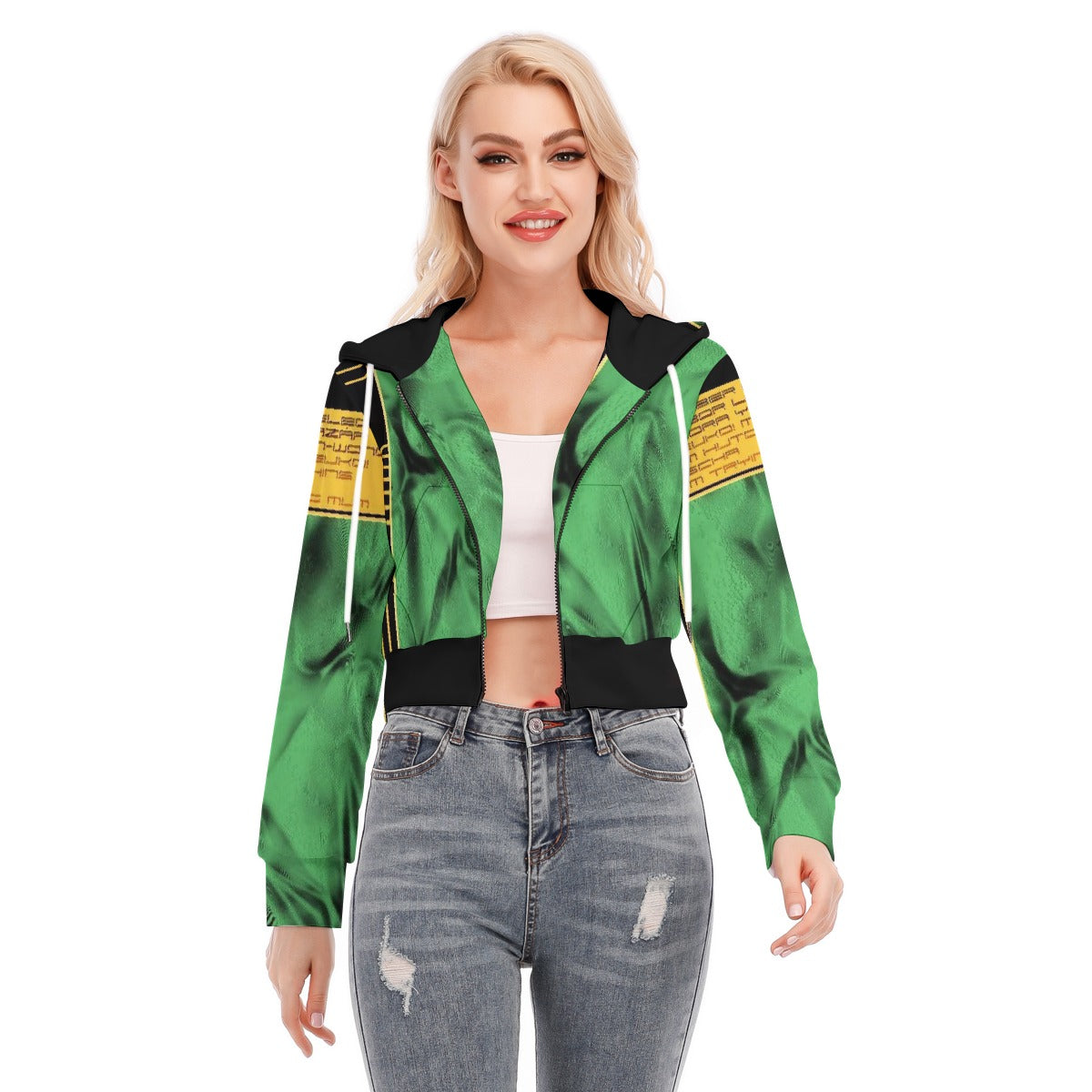 All-Over Print Women's Crop Top Hoodie With Zipper Closure
