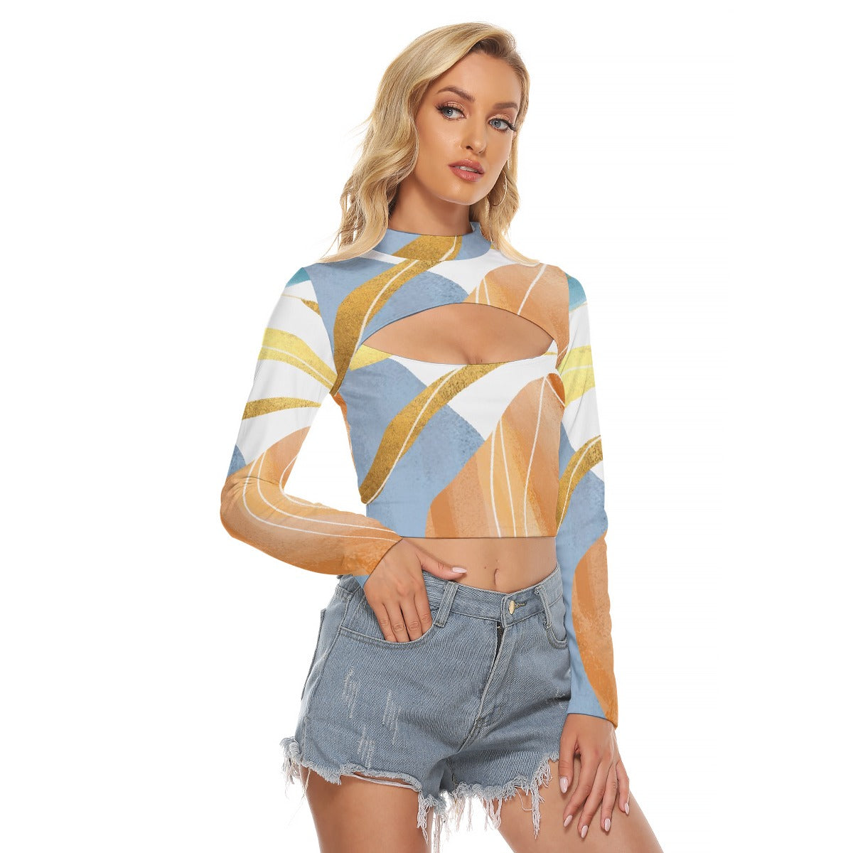 All-Over Print Women's Hollow Chest Keyhole Tight Crop Top