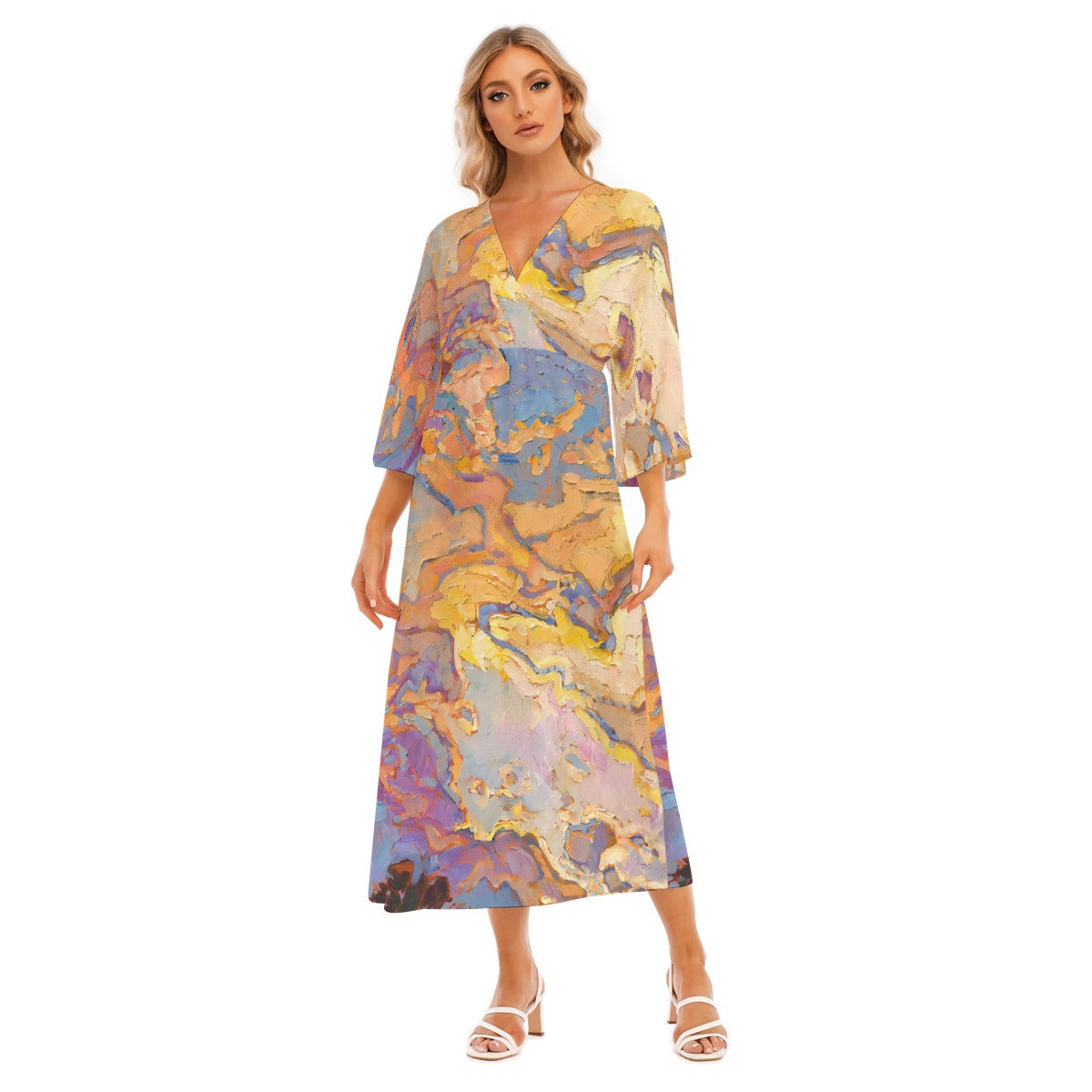 All-Over Print Women's Mid-Sleeve Long Dress