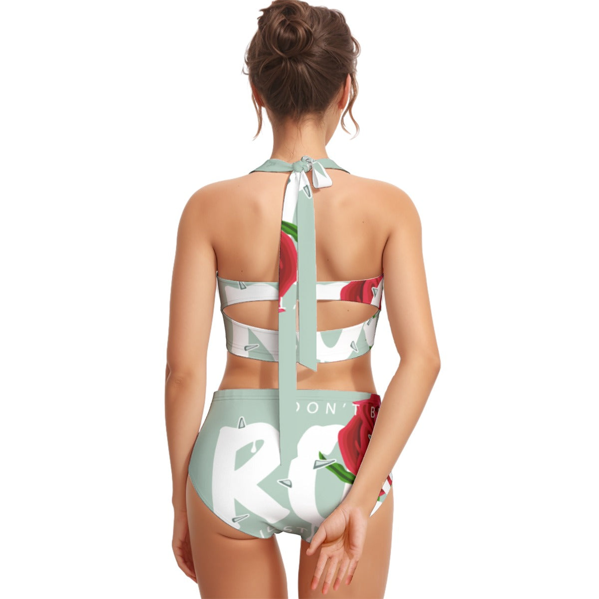 All-Over Print Women's Swimsuit Set With Halter