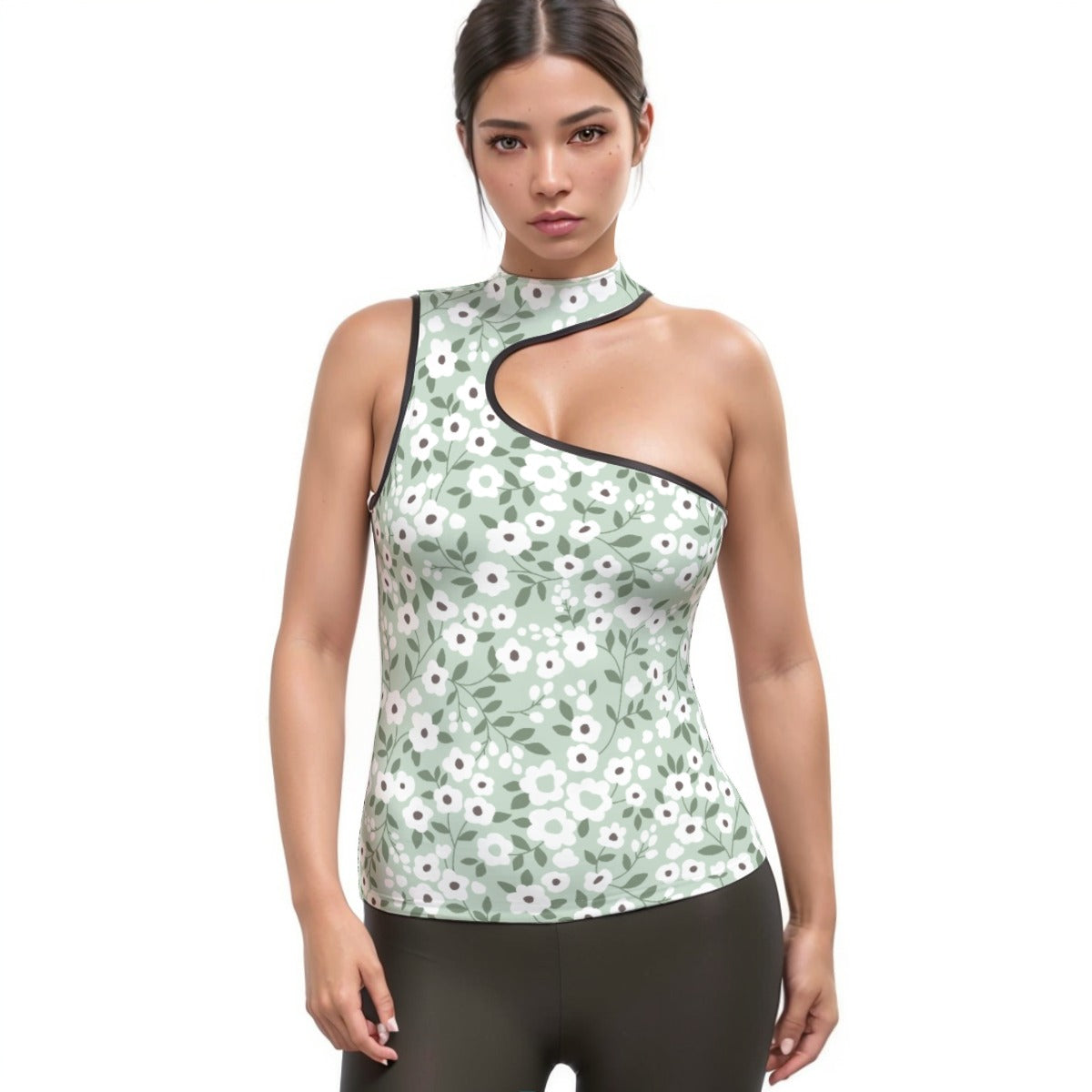 All-Over Print Women's Halter Sleeveless Asymmetrical Tank Top