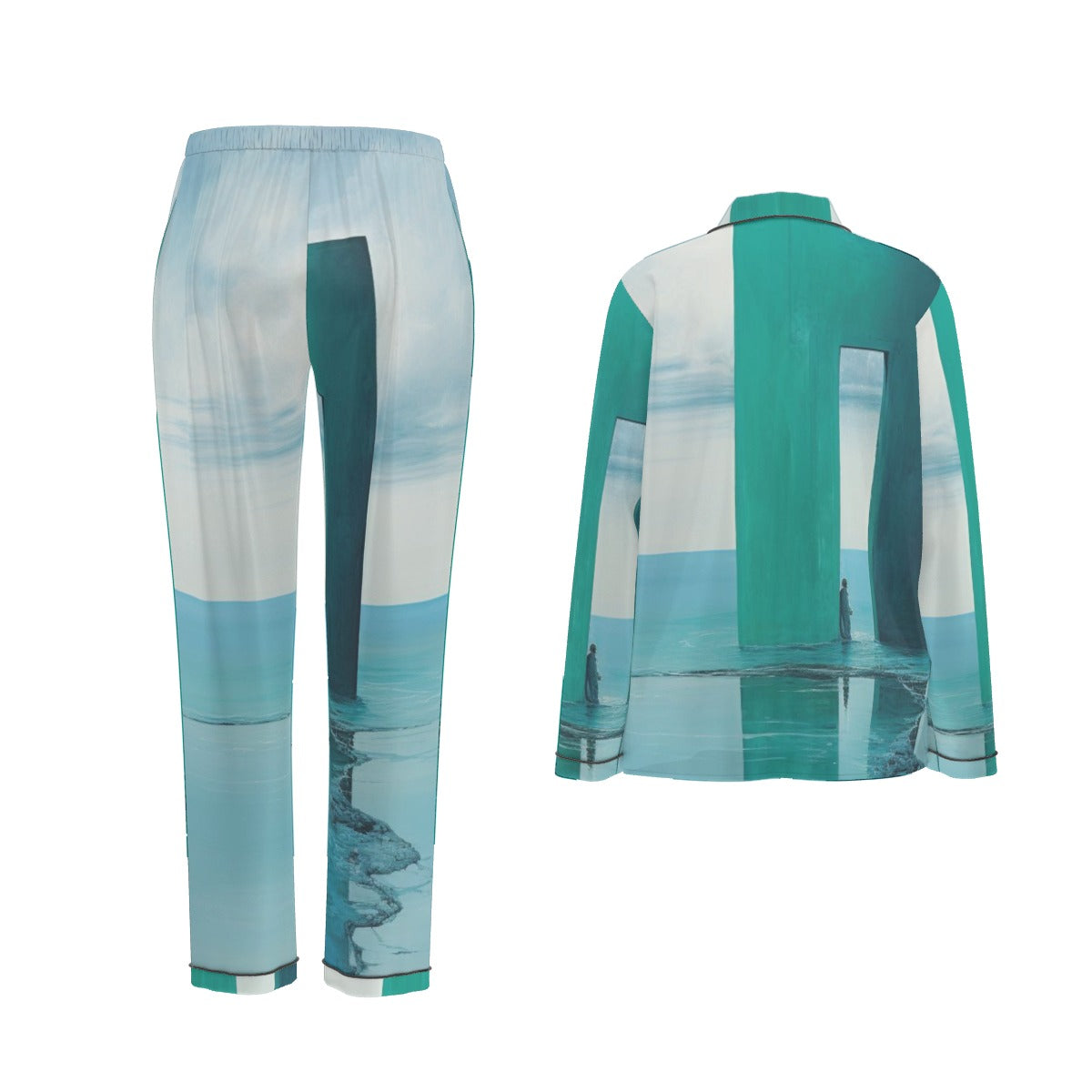 All-Over Print Women's Long Sleeve Pajama Set With Black Contrast Piping