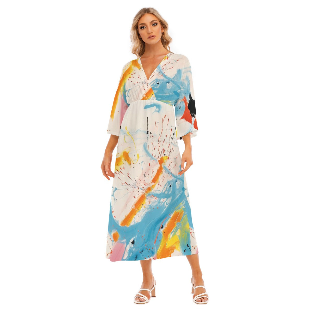 All-Over Print Women's Mid-Sleeve Long Dress