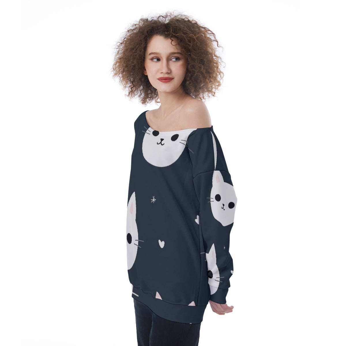 All-Over Print Oversized Women's Off-Shoulder Sweatshirt